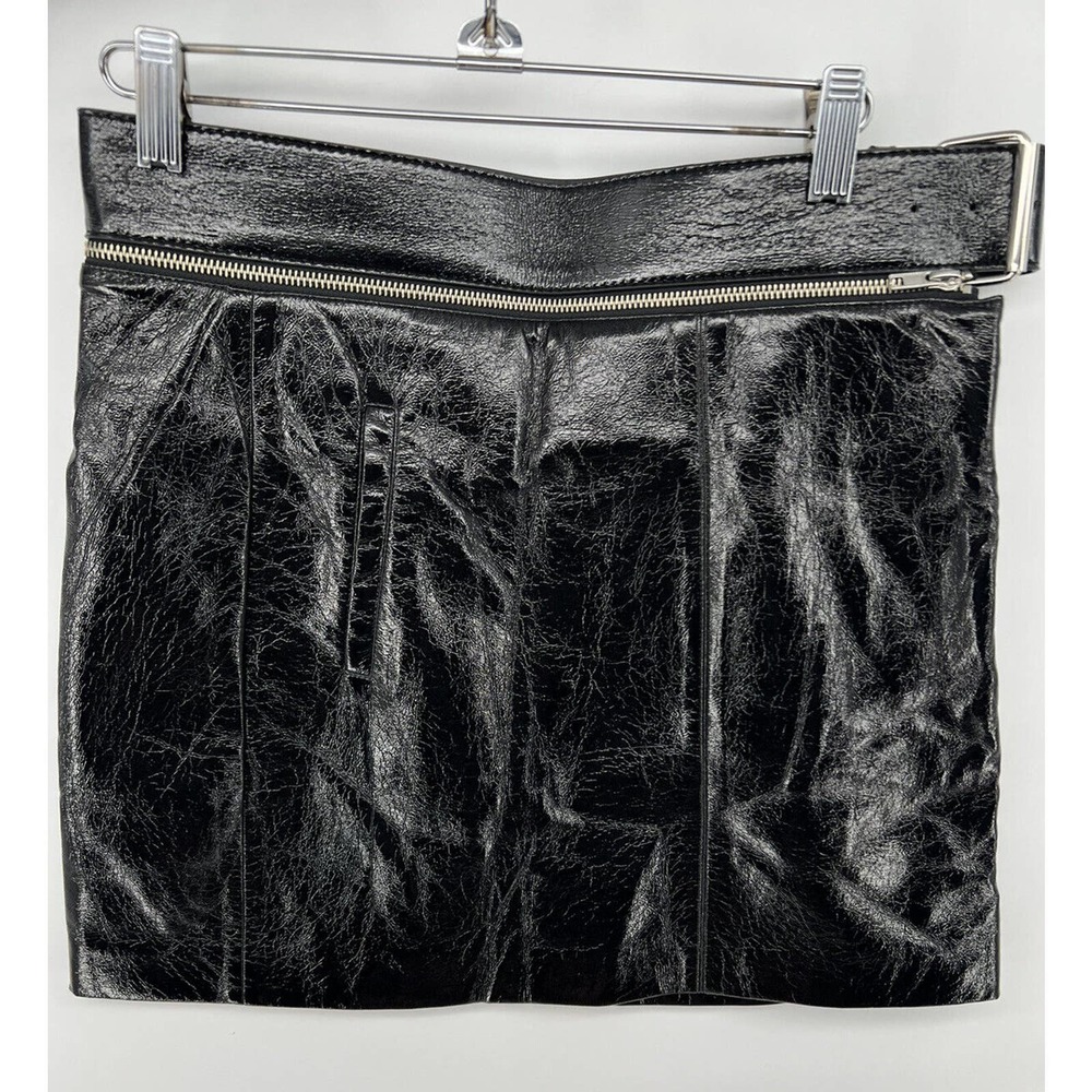 Style Mafia Patent Leather Pleather zippet with belt womens black Skirt M